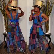 Plus Size Printed Wide Leg Strap Jumpsuit ZDF-31225