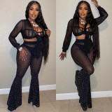 Sexy Hot Drilling Crop Top+Pants+Briefs 3 Piece Sets BY-5869