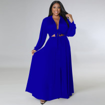 Plus Size Solid Long Sleeve Big Swing Maxi Skirt 2 Piece Sets TE-4461