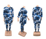 Plus Size Camo Print Split Top And Pants 2 Piece Sets PHF-13292