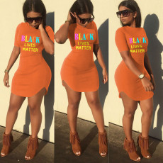 Plus Size Letter Print Short Sleeve Mini Dress SH-390375