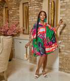 Plus Size Printed Half Sleeve Loose Shirt Dress ZDF-31222