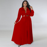 Plus Size Solid Long Sleeve Big Swing Maxi Skirt 2 Piece Sets TE-4461