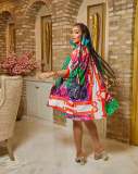 Plus Size Printed Half Sleeve Loose Shirt Dress ZDF-31222