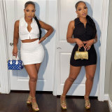 Solid Sleeveless Mini Skirt Two Piece Sets NY-9027