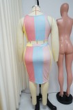 Plus Size Colorful Print Sleeveless 2 Piece Skirt Sets NNWF-7496