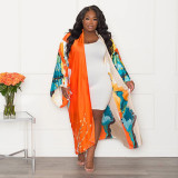 Casual Printed Long Cloak Coat (Without Belt)YF-10173