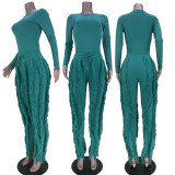 Solid Long Sleeve Tassel Pants Slim 2 Piece Pants Sets MDF-5328