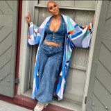 Casual Printed Long Cloak Coat (Without Belt)YF-10173