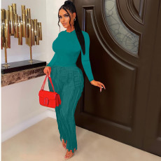Solid Long Sleeve Tassel Pants Slim 2 Piece Pants Sets MDF-5328
