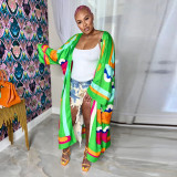 Casual Printed Long Cloak Coat (Without Belt)YF-10173