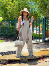 Solid Sleeveless Loose Strap Jumpsuit OLYF-6106