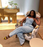Plus Size Denim Tube Top And Pants 2 Piece Sets YMEF-5075
