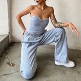 Plus Size Denim Tube Top And Pants 2 Piece Sets YMEF-5075