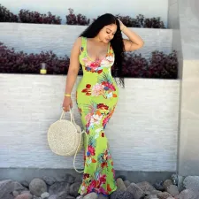 Floral Print Sleeveless Backless Maxi Dress ONY-7019