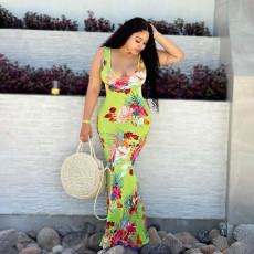 Floral Print Sleeveless Backless Maxi Dress ONY-7019
