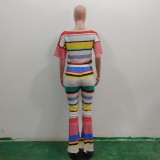 Colorful Striped Crop Top And Pants 2 Piece Sets ONY-7025