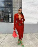 Solid Long Sleeve Slim Midi Dress WSM-5329