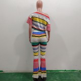 Colorful Striped Crop Top And Pants 2 Piece Sets ONY-7025