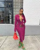 Solid Long Sleeve Slim Midi Dress WSM-5329