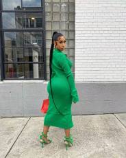 Solid Long Sleeve Slim Midi Dress WSM-5329