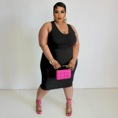 Plus Size Solid Sleeveless Bodycon Dress ONY-6011