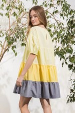 Plus Size Contrast Color Patchwork Short Sleeve Dress WAF-77484