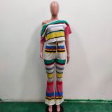 Colorful Striped Crop Top And Pants 2 Piece Sets ONY-7025