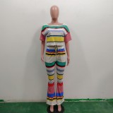 Colorful Striped Crop Top And Pants 2 Piece Sets ONY-7025