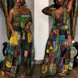 Plus Size Printed Sleeveless Strap Loose Jumpsuit ZDF-31225X