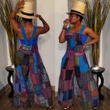 Plus Size Printed Sleeveless Strap Loose Jumpsuit ZDF-31225X