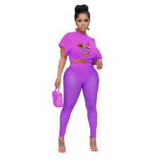 Sexy Printed T Shirt+Mesh Pants 2 Piece Sets SXF-20401-3