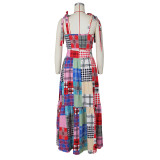 Colorful Plaid Print Cami Top+Big Swing Maxi Skirt 2 Piece Sets ZSD-0491