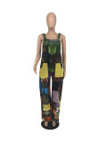 Plus Size Printed Sleeveless Strap Loose Jumpsuit ZDF-31225X