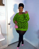 Plus Size Knit Letter Ripped V Neck Sweater Top OSM-5308