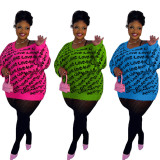 Plus Size Knit Letter Ripped V Neck Sweater Top OSM-5308