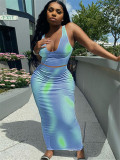 Sexy U Collar Tank Top Maxi Skirt 2 Piece Sets ME-8176