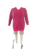 Plus Size Knit Letter Ripped V Neck Sweater Top OSM-5308
