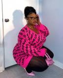 Plus Size Knit Letter Ripped V Neck Sweater Top OSM-5308