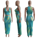 Sexy U Collar Tank Top Maxi Skirt 2 Piece Sets ME-8176