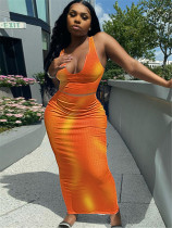 Sexy U Collar Tank Top Maxi Skirt 2 Piece Sets ME-8176