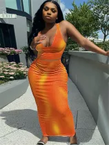 Sexy U Collar Tank Top Maxi Skirt 2 Piece Sets ME-8176