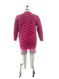 Plus Size Knit Letter Ripped V Neck Sweater Top OSM-5308