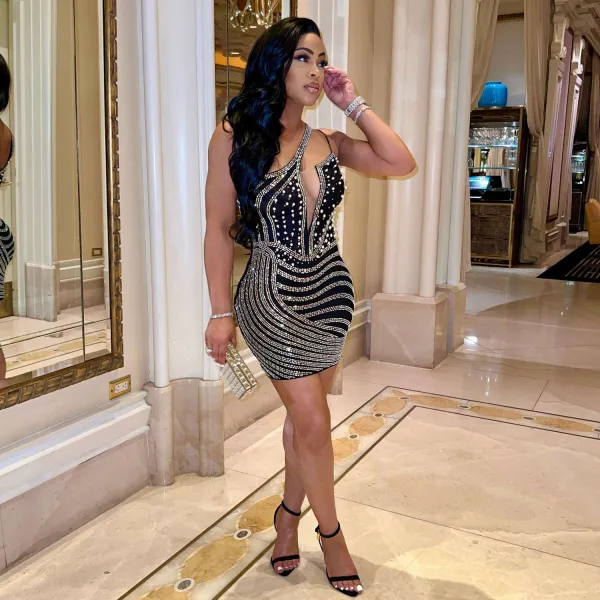Plus Size Rhinestones Pearls Night Club Dress NY-2538