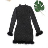 Plus Size Rhinestones Feather Night Club Dress NY-2550