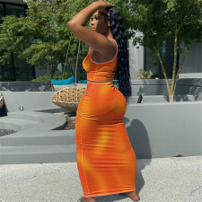 Sexy U Collar Tank Top Maxi Skirt 2 Piece Sets ME-8176