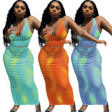 Sexy U Collar Tank Top Maxi Skirt 2 Piece Sets ME-8176