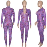 Butterfly Print Mesh Long Sleeve Zipper Jumpsuit SH-390379