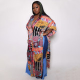 Plus Size Printed V Neck Loose Vacation Maxi Dress NNWF-7543