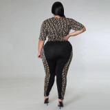 Plus Size Printed Short Sleeve 2 Piece Pants Sets NNWF-7541